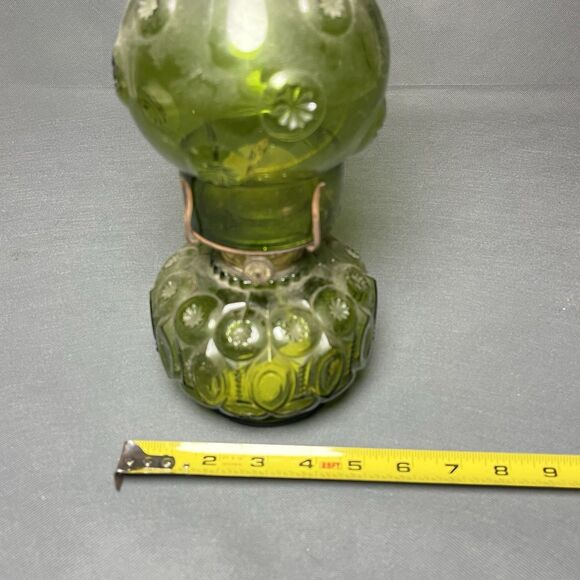 Vintage Green  LE Smith Moon and Stars Glass Oil Lamp Base & Chimney-READ - Picture 12 of 12